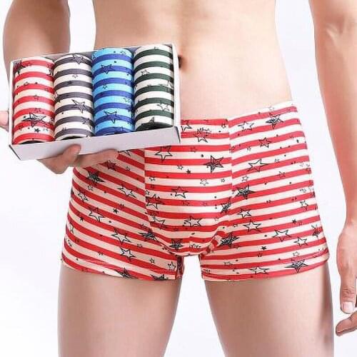4Pcs\Lot Men Underwear Mid Waist Boxer Shorts Panties Fashion Print Shorts Sexy Brand Underpants Men Breathable Shorts Men