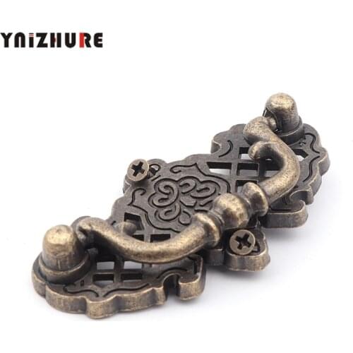 67*38mm 6PCS Vintage European Wooden Wine Gift Box Furniture Flower Handle Knobs,Zinc Alloy Hollow Handles Bronze Tone