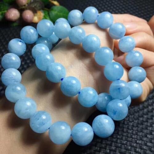 Aquamarine blue round 8/10/12mm bracelet 7.5inch wholesale beads nature handcraft FPPJ nature beads
