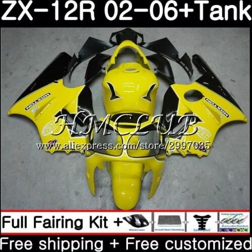 +Tank For KAWASAKI NINJA ZX1200 C ZX-12R 2003 2004 2005 2006 72HC.12 ZX 12R 1200CC 12 R ZX12R 03 04 05 06 Yellow black Fairings