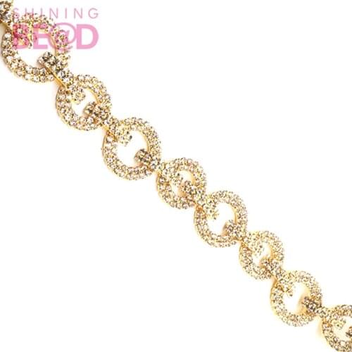 FREE SHIPPING!Rhinestone round trimming yard gold for costume design bag decoration
