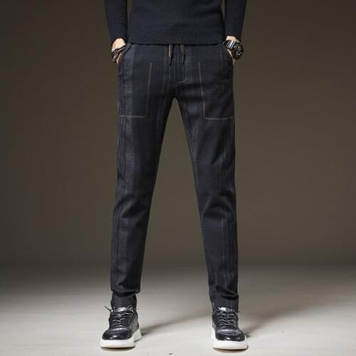 Brand Pants Men Classic Casual Elastic Long Trousers Male black Cotton lattice straight Work Pant mens Large size 38
