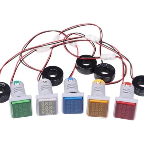 AC0-100A 60-500V 22mm 3 in 1 LED Digital Voltmeter Ammeter Hertz HZ Signal Lights Voltage Current Meter Volt Amp Tester Detector