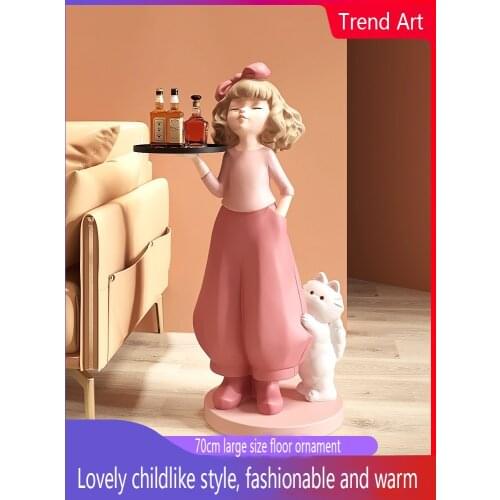 Home Living Room Decoration Figurines Interior Statues Cartoon Storage Girl With Tray Sofa Edge Ornaments Aesthetic Moving Gift
