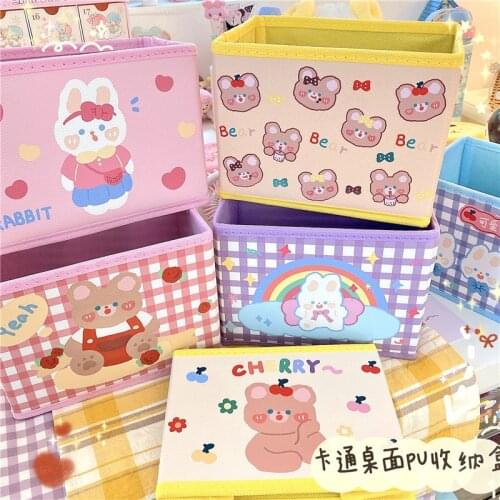 Ins Korean New Soft Cute Bear Desktop Non-woven Decoration Basket Storage Box Office Student Kawaii Debris Basket