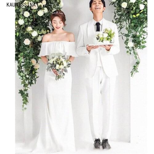 KAUNISSINA New Off the Shoulder Mermaid Corset Wedding Dress Ruffles Solid Bridal Dresses Custom Made Bride Marriage Gowns