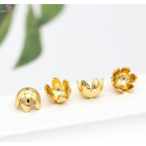 4PCS 6x8.5MM 24K Gold Color Plated Brass Flower Beads Caps Tassel Caps Diy Jewelry Findings Earrings Accessories
