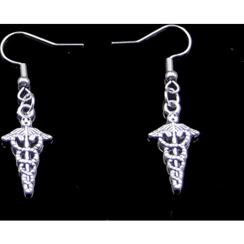 Fashion Handmade Simple Design 23*11mm Caduceus Medical Symbol Md Drop Earrings For Women Gift Fashion Jewelry Cute Small Object
