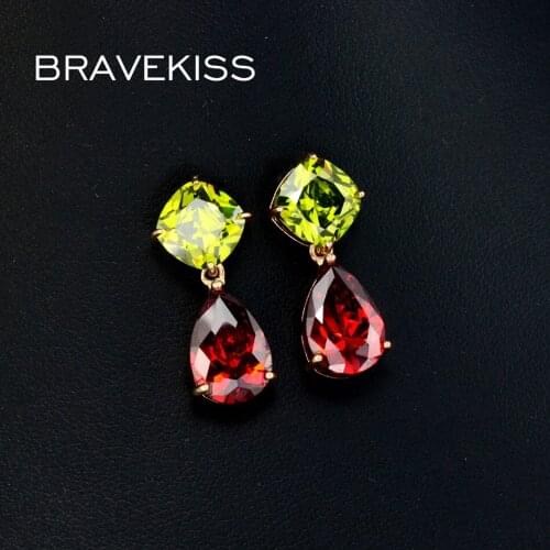 BRAVEKISS Trendy Green Red CZ Crystal Earrings Dangling Charm Drop Dangle earrings for Women boucle accessories pendante BUE0019