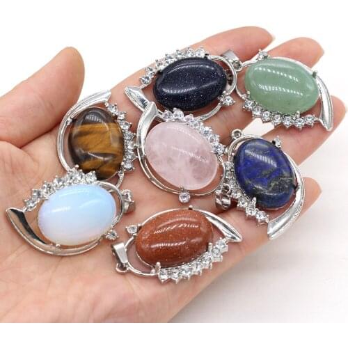 Natural Green Aventurines Tiger Eye Stones Pendant Egg Shape Pendant Charms for Making Women Necklace Exquisite Gift 25x40mm