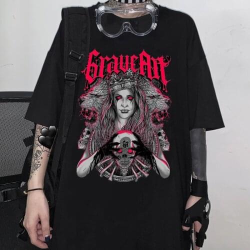 Oversized t-shirt y2k Top women Harajuku tops Gothic print Diablo Short Sleeve kawaii graphic T-shirts anime Women clothing 2021