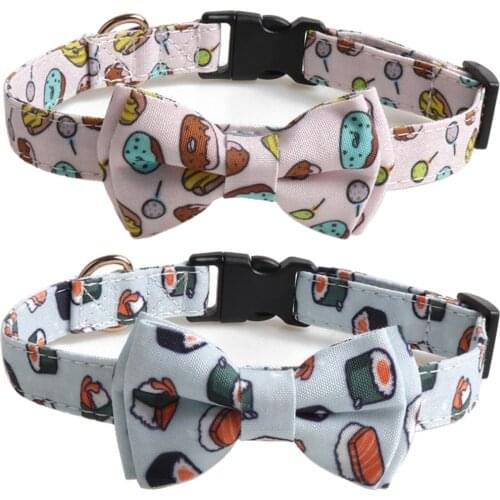 Bowtie Dog Collar Breakaway Hamburger&French fries Patterns Adjustable Safety Buckle Pets Collars for Medium and Large Dogs