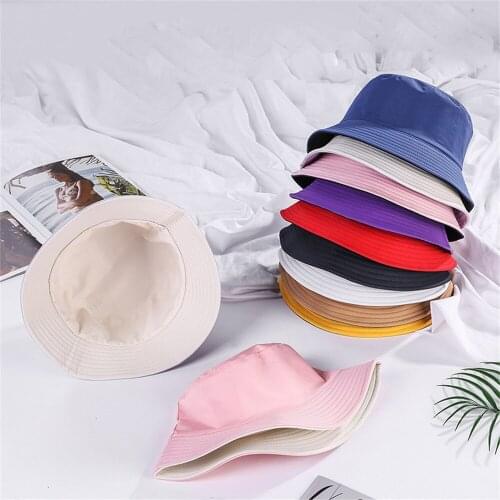 Unisex Cotton Bucket Hats Double-sided Solid Color Sunscreen Panama Men Women Sun Hat Outdoor Reversible Fisherman Hat Beach Cap