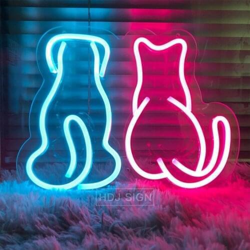 Personalized Custom Neon Sign Dog & Cat Logo LED Light Wall Decor For Home Kids Bedroom Cafe Store Couple Creative Design