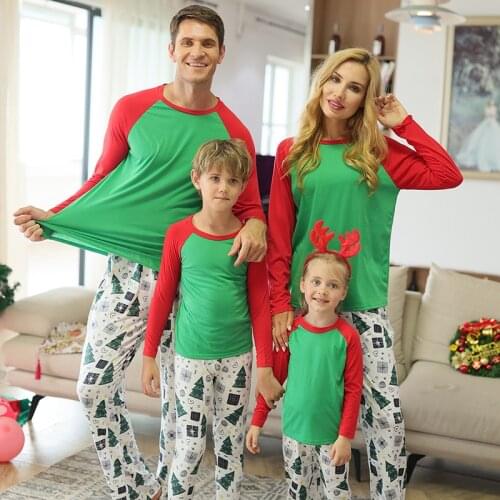 Christmas Family Matching Pajamas Set Long Sleeved Trousers Homewear Suit Adult Kids Matching Family Outfits Baby Romper Pyjamas