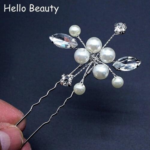 Handmade 12 PCS Bridesmaid Floral Pearl Hair Pin Clip Crystal And Rhinestone Bridal Hairpin Wedding Hairwear Accessories Jewelry