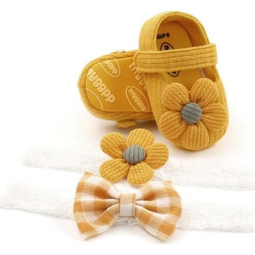 Cute Baby Girl Anti-Slip Casual Walking Shoes Flower Sneakers Soft Soled Shoes+2 Headband 3 Suit Hot Sale