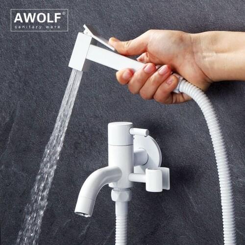 Solid Brass Bidet Faucet White Handheld Toilet Bidet Sprayer Square Design Angle Valve Shattaf Douche Kit Shower Washer AP2301