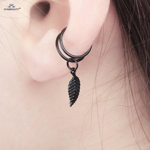 Starbeauty 2pcs/lot Carved Leaf Nonpierced Helix Piercing Tragus Piercing Fake Piercing Ear Cuff Clip on Earrings Fake Nose Ring
