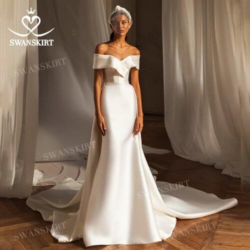 Sleeveless Wedding Dress 2021 Chic Mermaid 2 In 1 Detachable Train Satin Vestido De Novia Princess SwanSarah L150 Bridal Gown