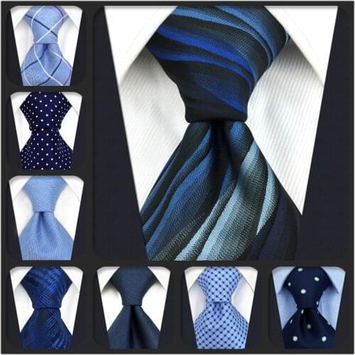 Navy Silk Ties for Men Extra Long Neckties Paisley Solid Blue Stripes 63" 160cm Business Dropshipping
