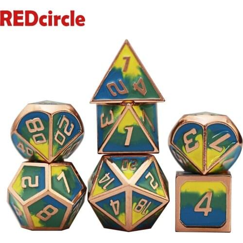 High Quality 7pcs Mix Color Metal Dice Set +1pc Bag D4 D6 D8 D10 D12 D20 for Role Playing DND RPGs BoardGame As Christmas Gift