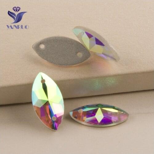 YANRUO 2103TH All Sizes AB Navette Flat Back Crystal DIY Sew On Rhinestones Strass Glass Stones For Sewing Decoration