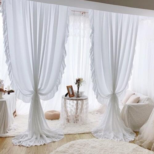 Curtains for Living Room French Style Non-perforated American White Bay Window Partition Short Curtain Tulle Dining Room Bedroom