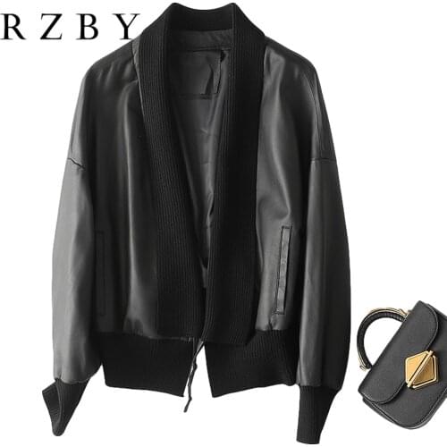 Winter Knitting Collar Short Parkas Women Fashion Black Real Leather Coats Elegant Lace-up Cotton Slim Jackets Chaqueta RZBY208