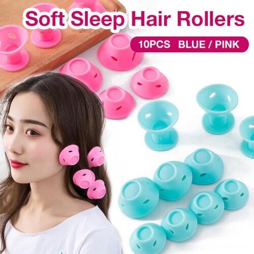 10 pieces/set of soft rubber hair care magic roller sterile mushroom roller resin hair curl twist styling tool pink blue