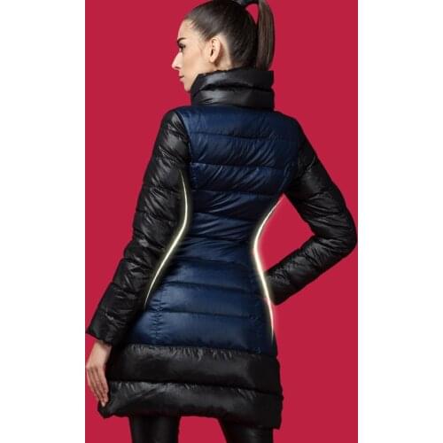 2021 winter jacket women down jackets white duck down slim stand collar 3D patchwork blue medium-long down coat outerwear famous