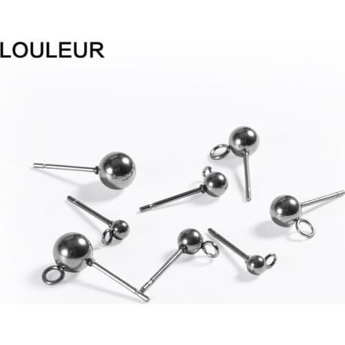 30pcs/lot Stainless Steel Round Ball Shape Stud Earrings With Hole For Hanging Earring Charms DIY For Earring Making Wholesale