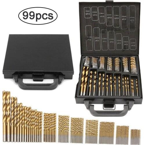 99pcs HSS Twist Drill Bit Set Spiral Screw Metric Composite Tap Drill Bit for Drilling Wood Thin Metal DIY with Box