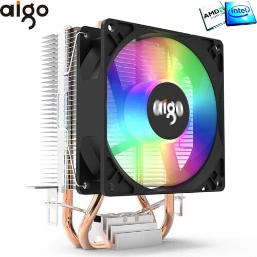 Aigo CPU Cooler 90 mm RGB CPU Heatsink 2 Heatpipe Quiet 3pin CPU Fan Cooler Computer CPU Cooling For LGA 115X/1200/1366/2011/AM4
