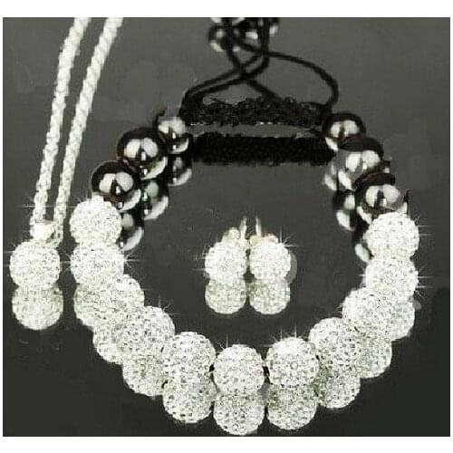 Drt34sg can choose color micro pave CZ Disco Ball Beads set Bracelet earring silver plated necklace crystal