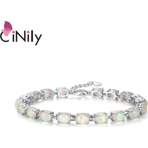 CiNily Blue & White Fire Opal Stone Chain Bracelets Silver Plated Oval Fine Link Bracelet Bohemia BOHO Summer Jewelry Woman Girl