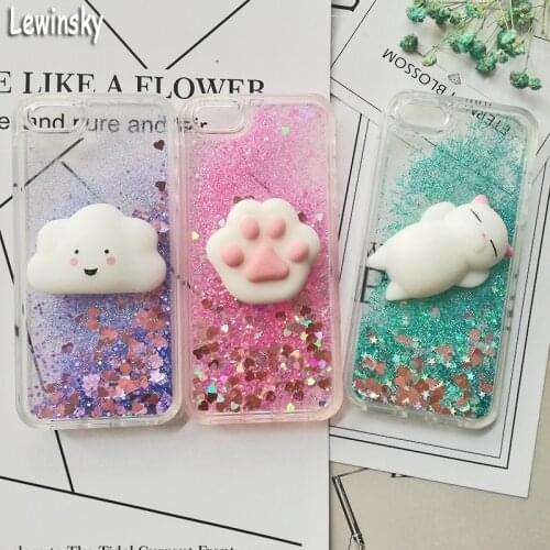 3D Squishy Cat Case For iPhone 11 Pro XR XS Max Liquid Quicksand Glitter Silicone Case For iPhone 7 8 6s Plus 5S SE Cover Coque