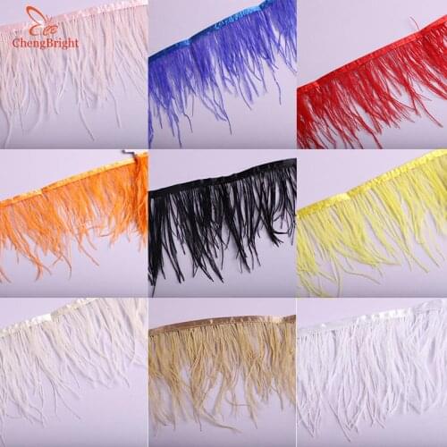 ChengBright Beatiful 1 Yards White Ostrich Feather Ribbon, Feather Length 8-10cm/ DIY Clothing Accessories Feathers Trim Fringe