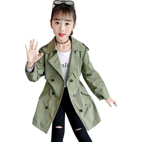 Girls Long Jacket 2021 Newest Girls Long Jacket Windbreaker Solid Color Childrens Coats Casual Style Spring Autumn Kids Clothes