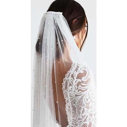 Welon Slubny New Arrival 3 Meters Long Pearls Bridal Veil One Layer Cathedral 3M Wedding Veil with comb Voile Mariage
