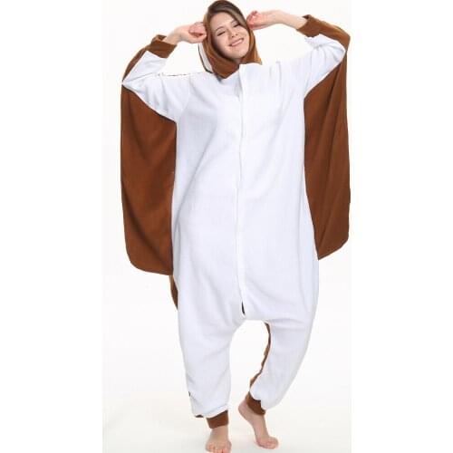 Flying Squirrel Onesies Adults Animal Cartoon Hooded Pajamas Suit Women Men Sleepwear Winter Jumpsuit Cosplay Costume Plus Size