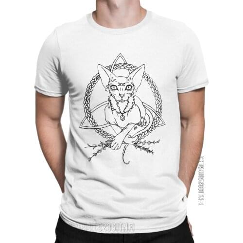 Sphinx Cat T-Shirt For Men Witch Casual Pure Cotton Tees Crew Neck Classic Short Sleeve T Shirts Gift Idea Clothing