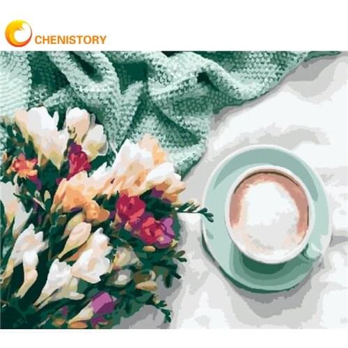 CHENISTORY Painting By Number Flower Coffee For Adult 60x75cm Diy Frame Room Wall Art Pictures By Number Scenery Home Decoration