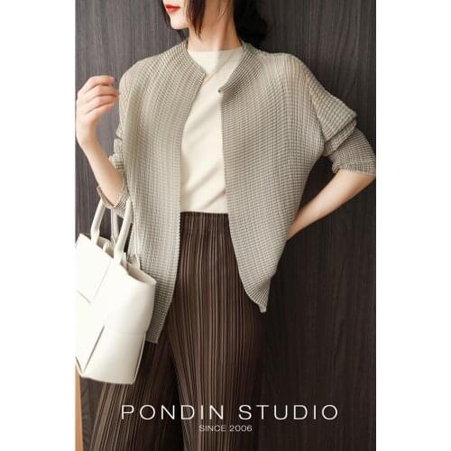 Chinese classic pleated design cardigan jacket Open Stitch long sleeve buttonless top cardigan jacket