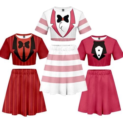 Anime Hazbin T-shirt Skirt Suits Cosplay Costume Hotel Charlie Alastor Top Shirt Uniform Hazbin Dress Tees Girls Women Clothing