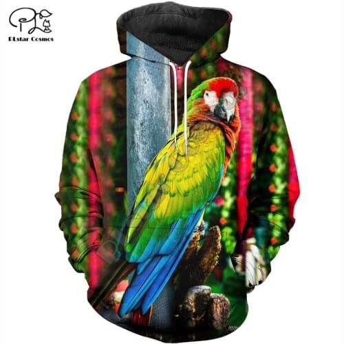 PLstar Cosmos Colorful Parrot 3D Printed Hoodies Casual Men/Women Zipper Hooded Funny Animal Unisex Brand Streetwear Apparel P36