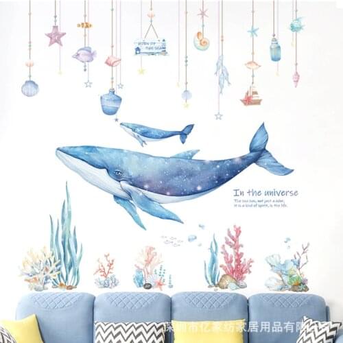 Creative Marine Whale Coral Wall Sticker DIY Sea World for Baby Children Room Bedroom Decor Wallpaper Home Nursery Mural Decal