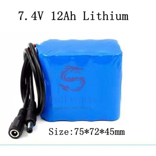 1pcs Li-ion Lithium 7.4v 12ah Battery Lipo 2s 18650 Lipo 8.4v 7.2v 6v 7v for DC Power Bank Diy Led Light Toy + 1A Charger