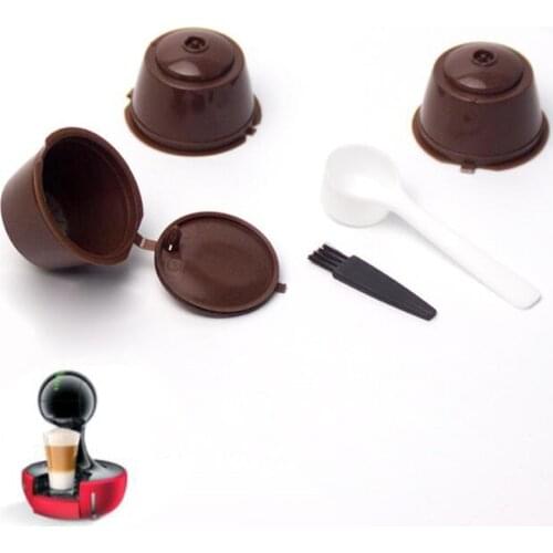 3 Pcs Reusable Coffee Capsule Filter Cup for Nescafe Dolce Gusto Refillable Caps Spoon Brush Filter Baskets Pod Soft Taste Sweet