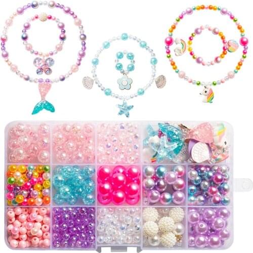 400Pcs DIY Bead Jewelry Making Kit Ring Bracelet Necklace Creative Children Toy Mermaid Shell Unicorn Butterfly Charms for Girl